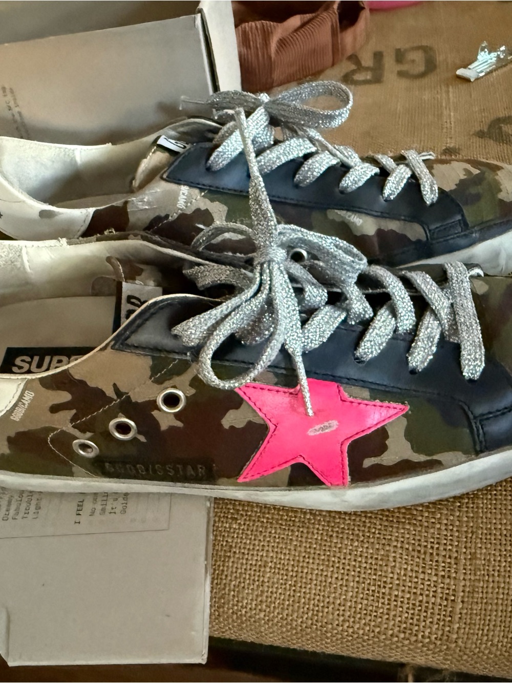 Golden Goose Super-Star Camouflage Sneakers with Pink Star - Picture 13 of 16
